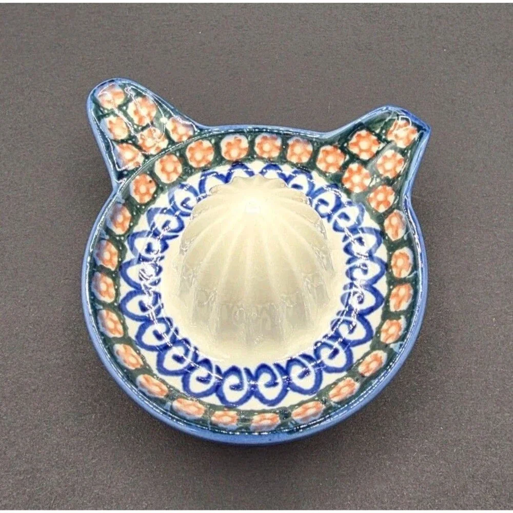 Polish Pottery Boleslawiec Citrus Lemon Juicer Blue Floral 11-57-A Mini Small